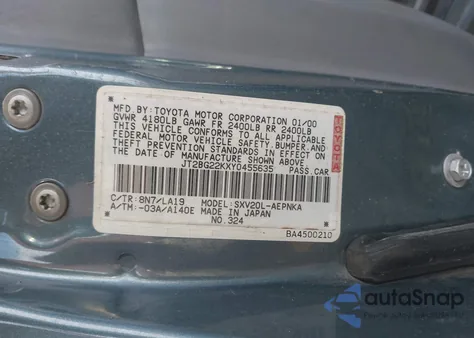 2000 Toyota Camry Le из США, поврежденный, VIN JT2BG22KXY0455635